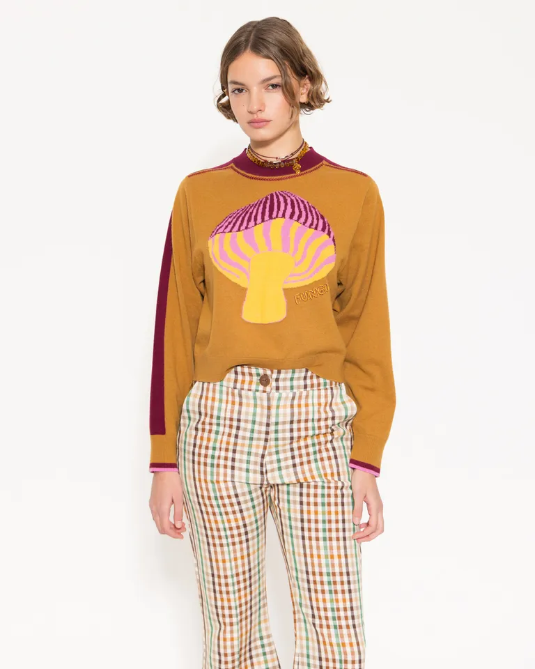 Suéter de diseño destacado con bordado de estilo artesanal y detalles en colores vivos de Jazmin Chebar en Buzos y Sweaters para argentina