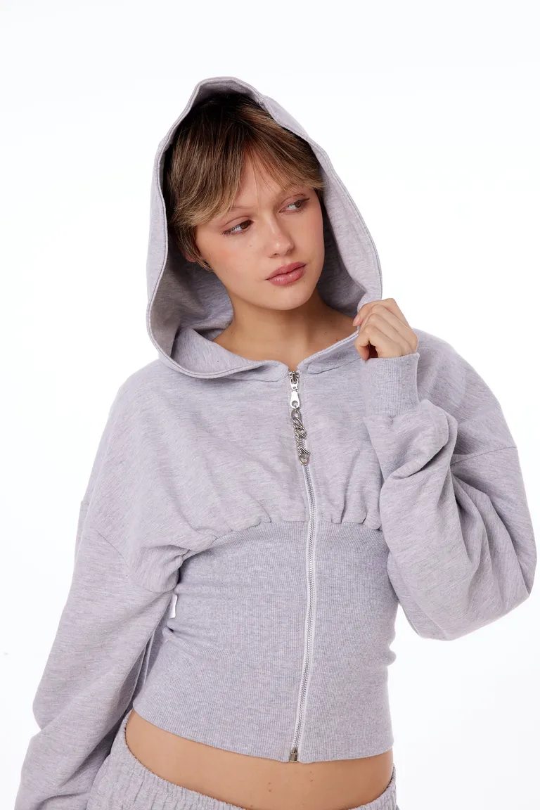 Hoodie gris encorsetado con cierre desmontable y capucha de Black Mamba en Buzos y Sweaters para argentina
