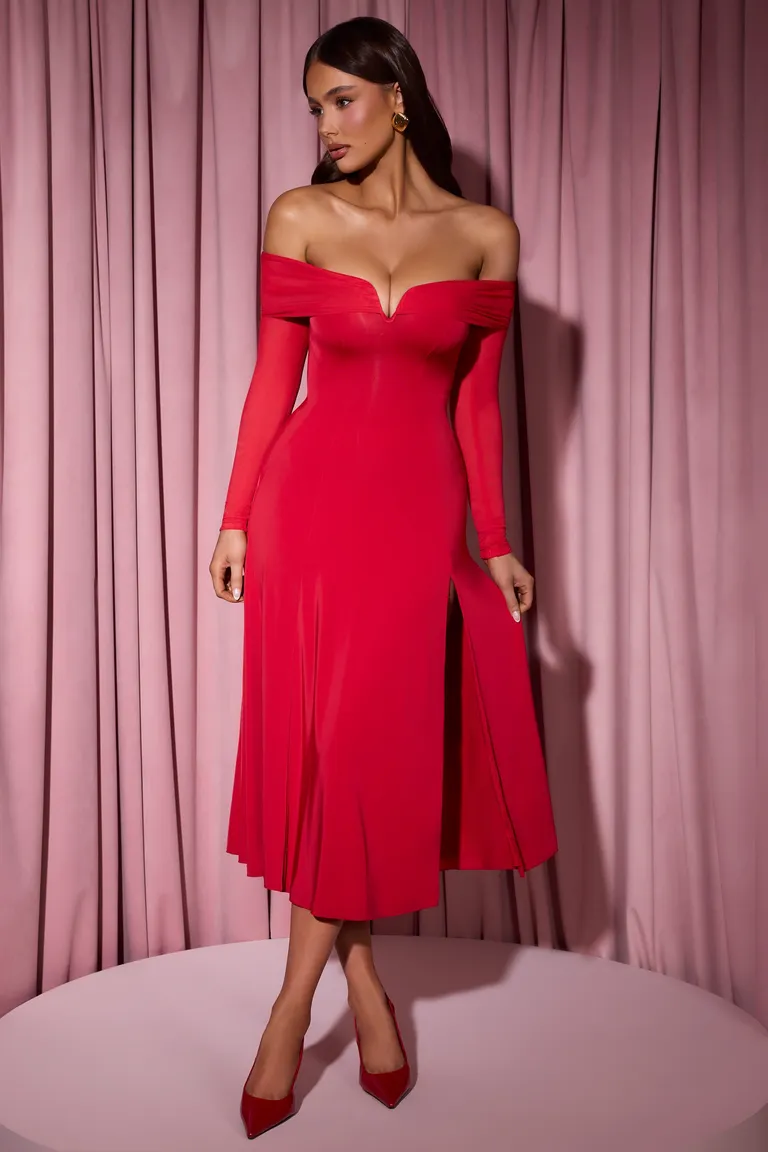 Vestido midaxi rojo hombros descubiertos de Oh Polly en Vestidos para argentina