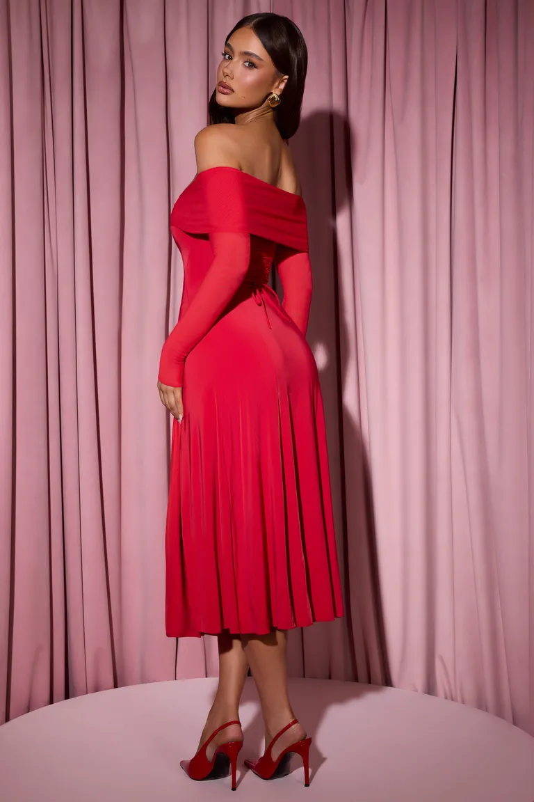 Vestido midaxi rojo hombros descubiertos de Oh Polly en Vestidos para argentina
