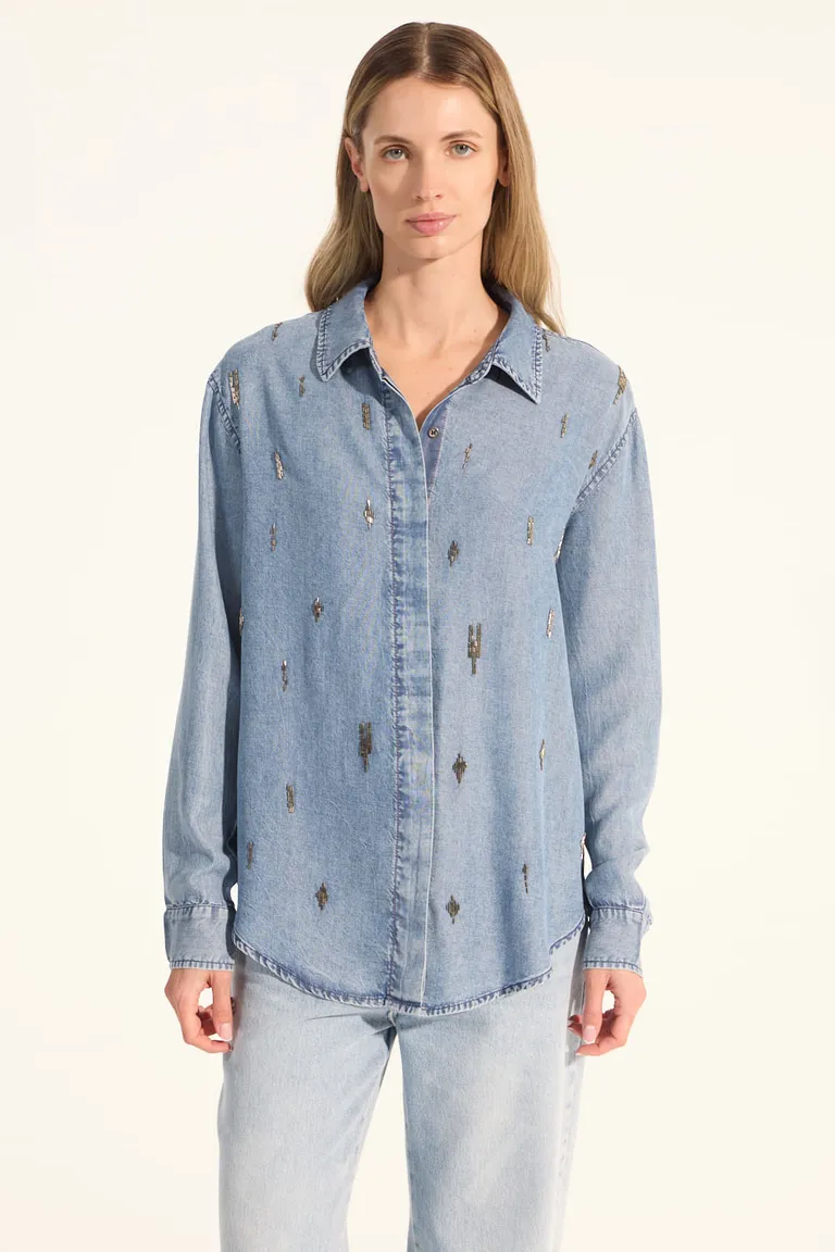 Camisa de manga larga en tencel con bordado a contraste de Portsaid en Camisas para argentina