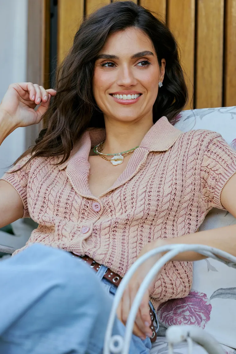 Suéter de tejido crochet con ajuste en cintura y puños de Indiastyle en Buzos y Sweaters para argentina