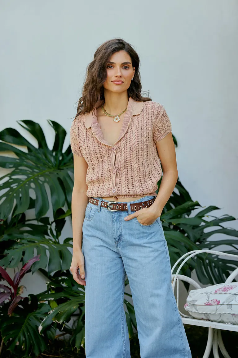 Suéter de tejido crochet con ajuste en cintura y puños de Indiastyle en Buzos y Sweaters para argentina