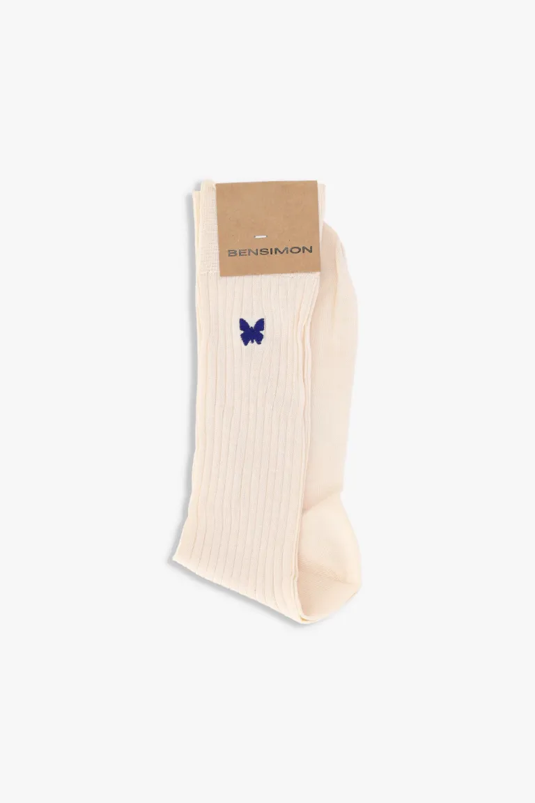 Media de caña media con bordado de mariposa - Diseño elegante y minimalista de Bensimon en Ropa Interior y Medias para argentina
