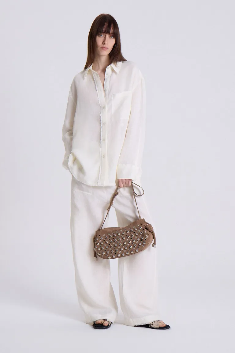 Camisa oversize de lino natural con teñido artesanal en color crudo de Maria Cher en Camisas para argentina