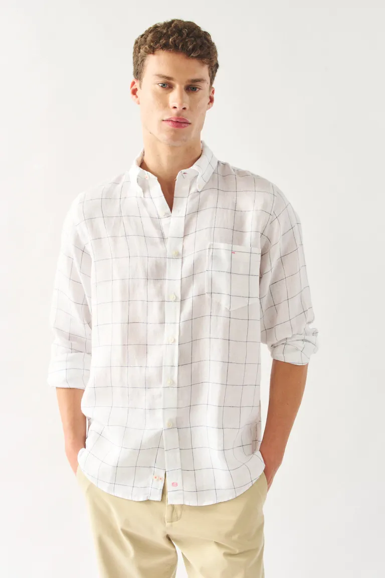 Camisa de lino a cuadros de corte regular con manga larga y cuello button down de Bensimon en Camisas para argentina