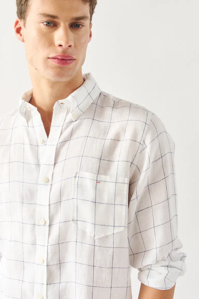 Camisa de lino a cuadros de corte regular con manga larga y cuello button down de Bensimon en Camisas para argentina