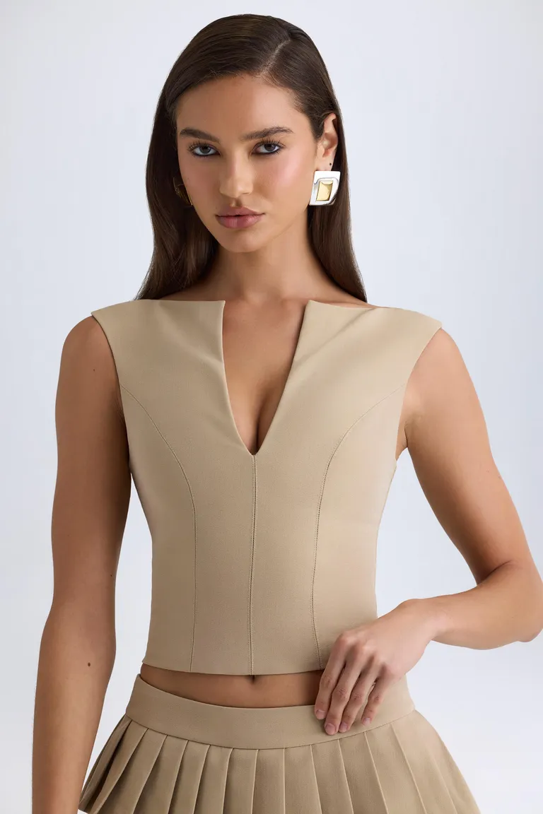 Crop top camel frente abierto de Oh Polly en Tops para argentina
