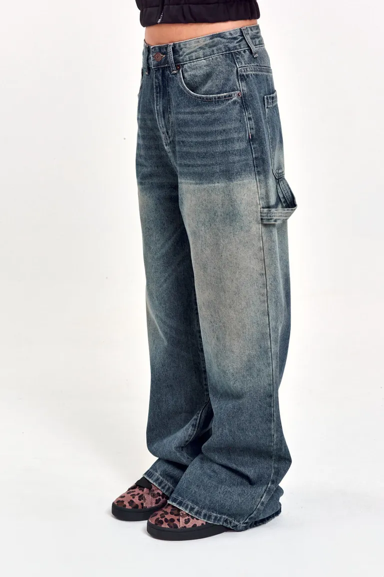 Pantalones de mezclilla de tiro medio y pierna ancha con lavado artesanal de 47 Street en Pantalones para argentina