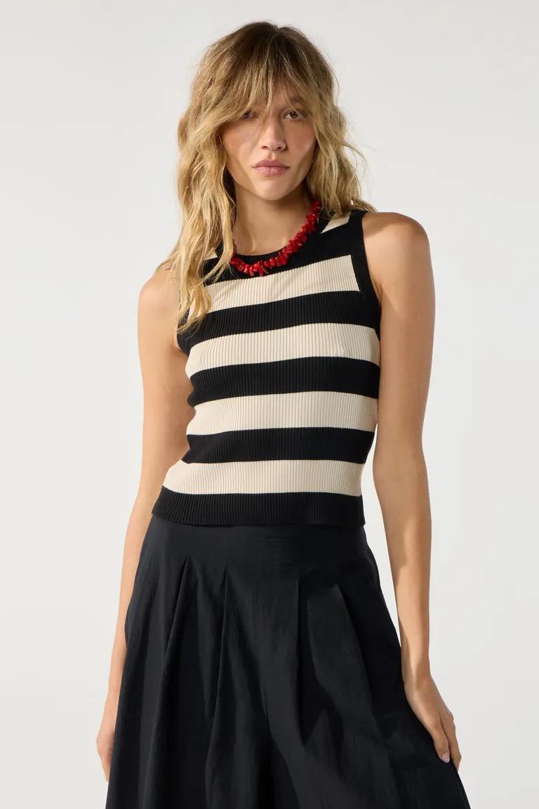 Top sin mangas de rayas en blanco y negro para mujer de Cuesta Blanca en Tops para argentina