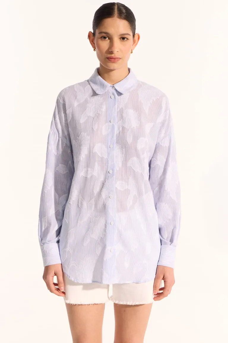 Camisa de algodón de corte holgado con estampado y rayas para mujer de Portsaid en Camisas para argentina