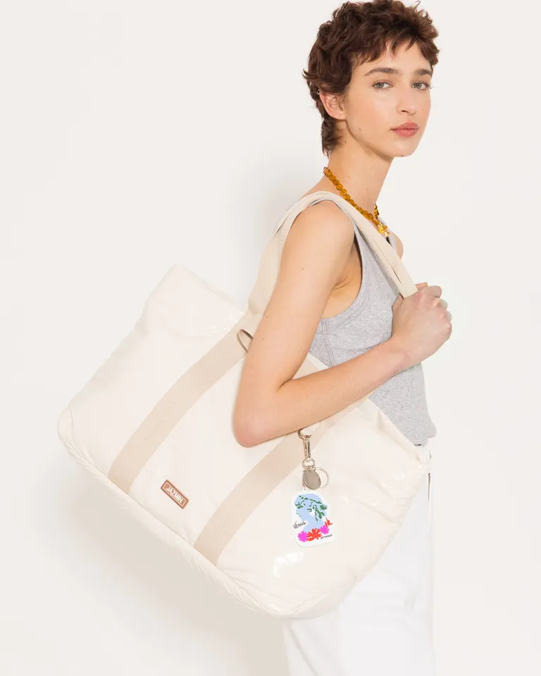 Bolso de Fin de Semana Femenino en Cuerina Beige con Detalles Tejidos de Jazmin Chebar en Bolsos y Carteras para argentina