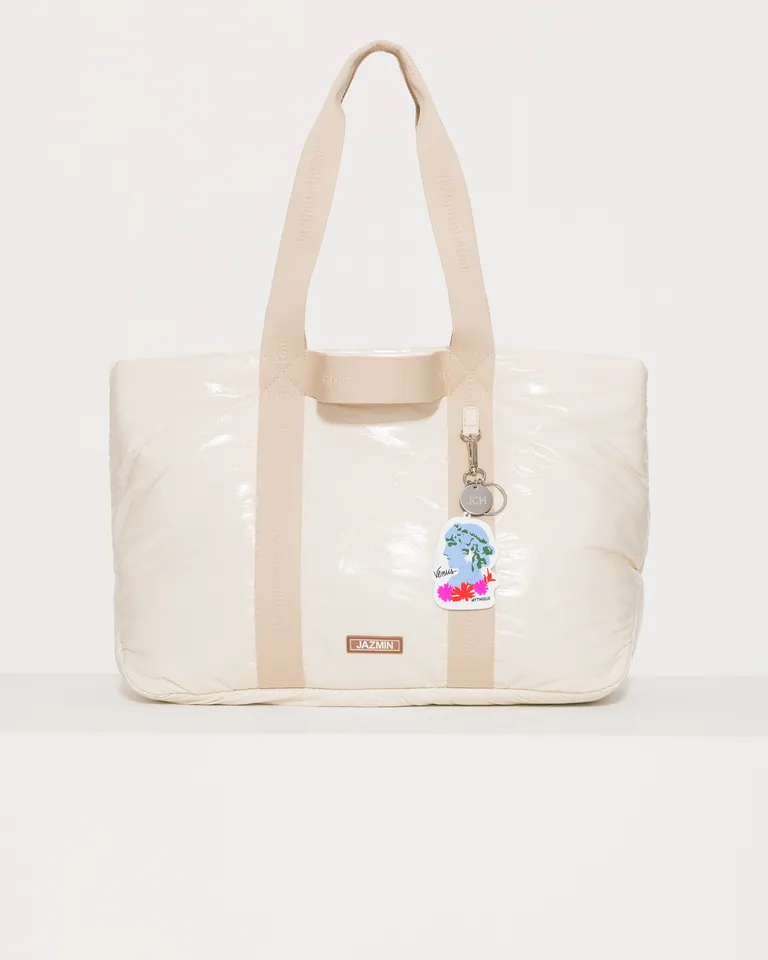 Bolso de Fin de Semana Femenino en Cuerina Beige con Detalles Tejidos de Jazmin Chebar en Bolsos y Carteras para argentina