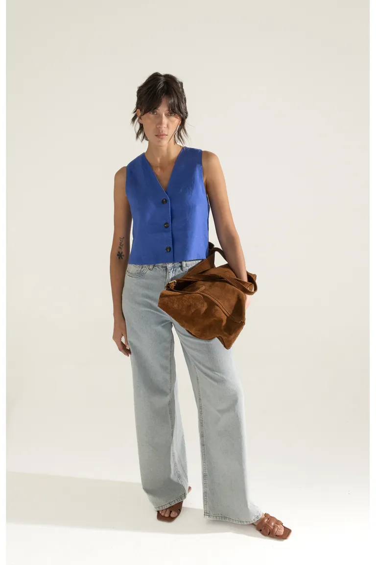 Chaleco azul sin mangas para mujer, diseño sencillo y elegante de Akiabara en Chalecos para argentina
