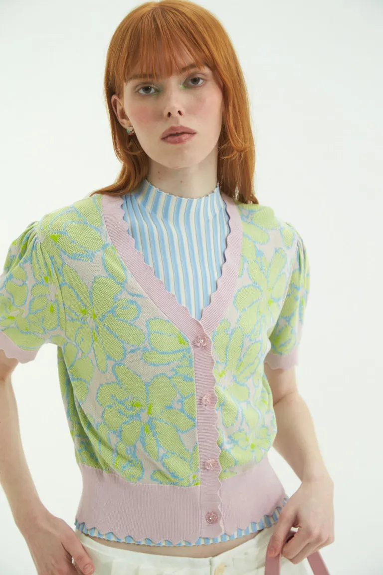 Cardigan de manga corta con estampado floral en tonos verdes de Las Pepas en Chaquetas para argentina
