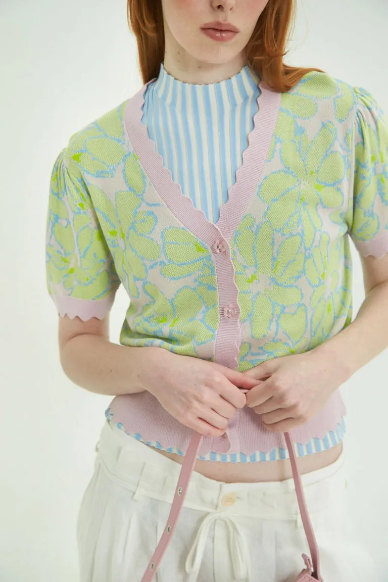 Cardigan de manga corta con estampado floral en tonos verdes de Las Pepas en Chaquetas para argentina