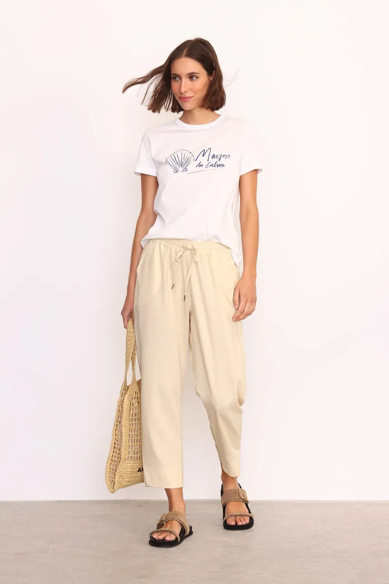 Pantalón de lino con cintura elastizada, prenda cómoda y versátil para el armario femenino de Yagmour en Pantalones para argentina