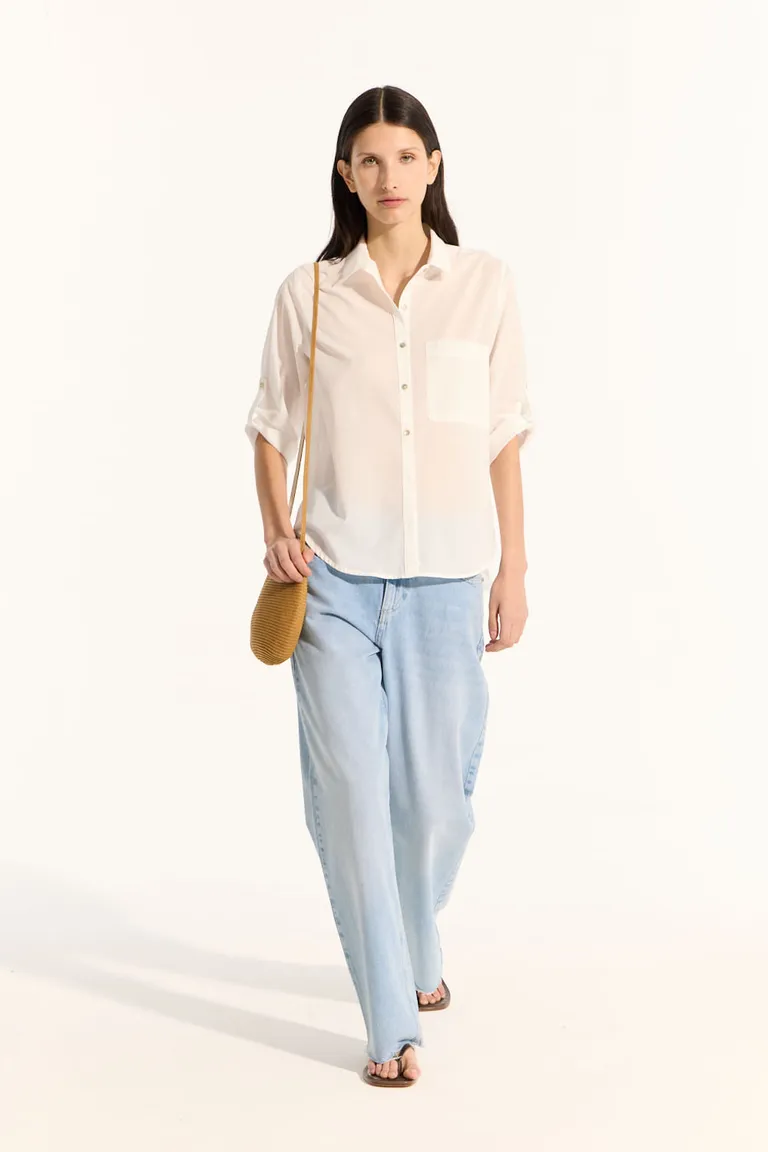 Camisa de voile de algodón de corte recto y mangas 3/4 de Portsaid en Camisas para argentina