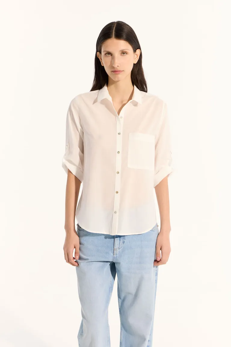 Camisa de voile de algodón de corte recto y mangas 3/4 de Portsaid en Camisas para argentina