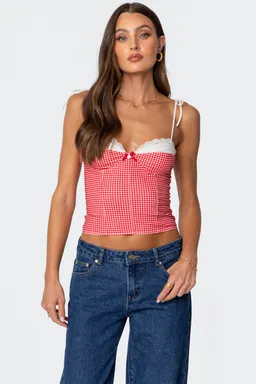 Corset ajedrez encaje peekaboo de Edikted en Tops para argentina