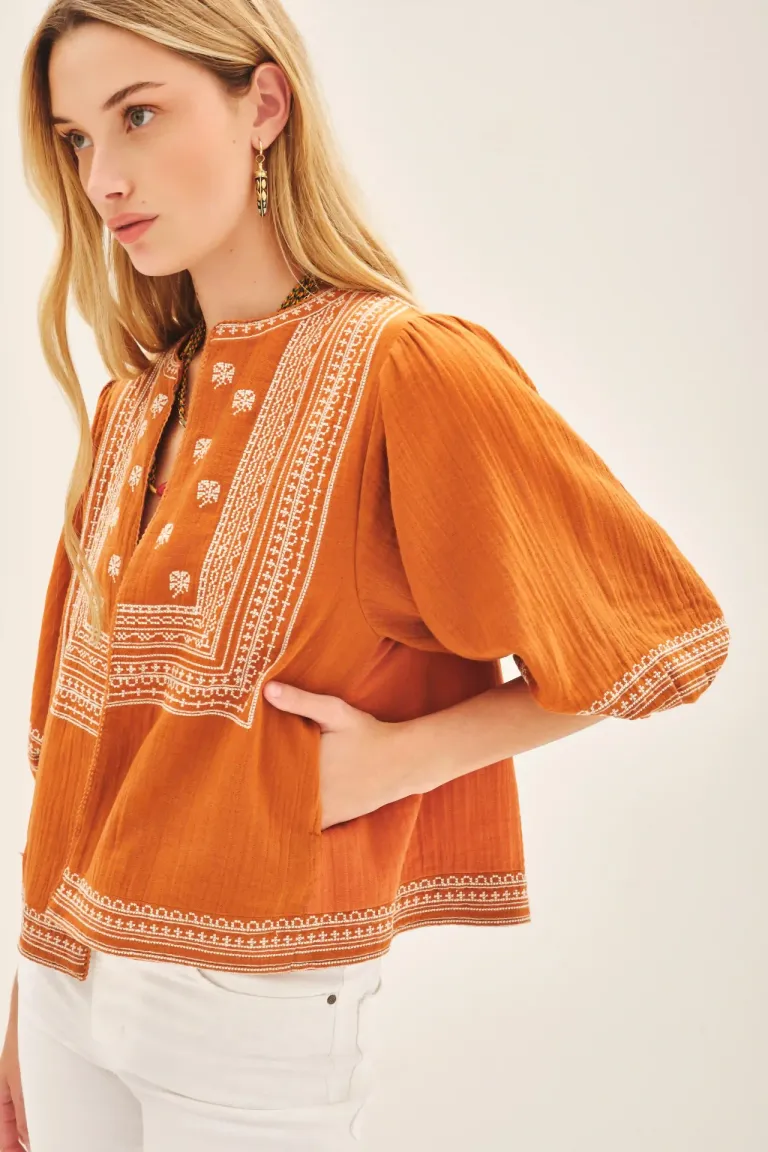 Saco de Algodón Oversize con Bordados y Mangas Amplias - Kimono Juliette de Rapsodia en Kimonos para argentina