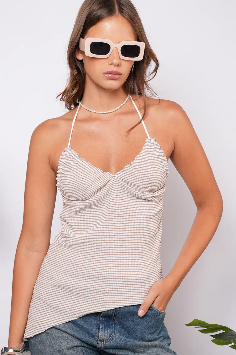 Top de escote en v con breteles finos y diseño texturado asimétrico de Top White en Tops para argentina