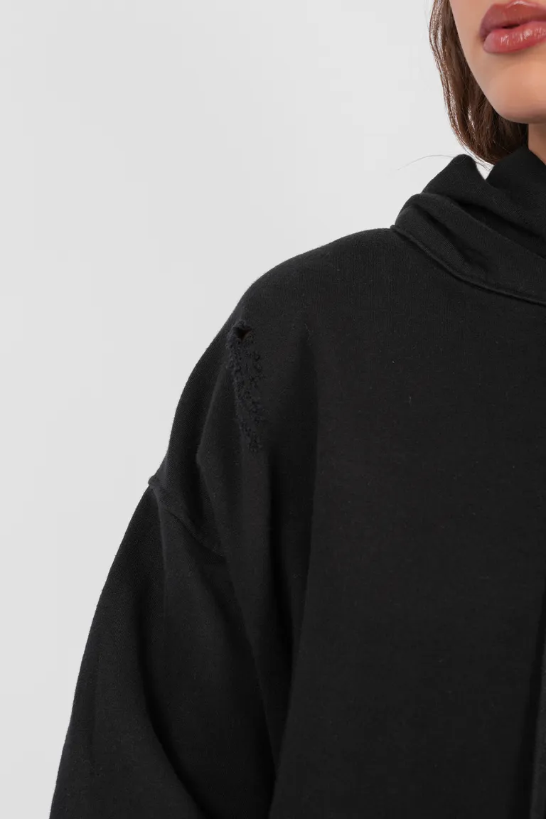 Buzo de frisa negro oversize con capucha y detalles rotos para mujer de Top White en Buzos y Sweaters para argentina