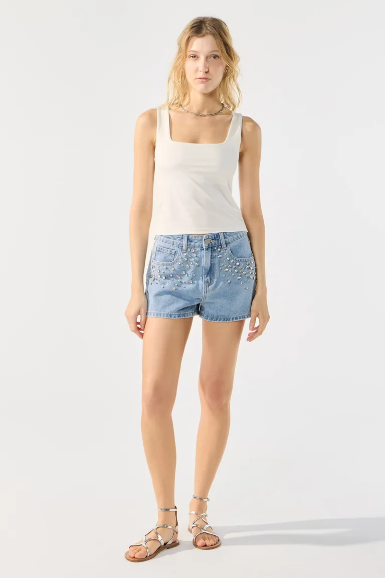 Shorts de jean rígido con detalles de strass aplicados de Cuesta Blanca en Shorts para argentina