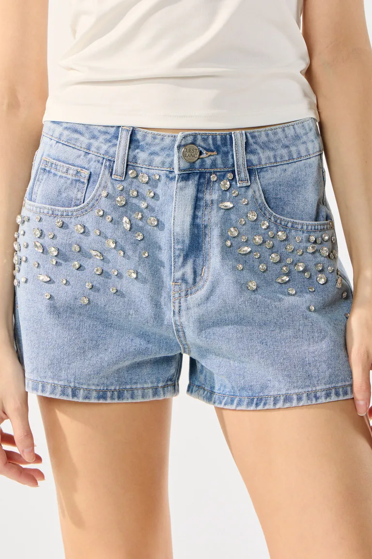 Shorts de jean rígido con detalles de strass aplicados de Cuesta Blanca en Shorts para argentina