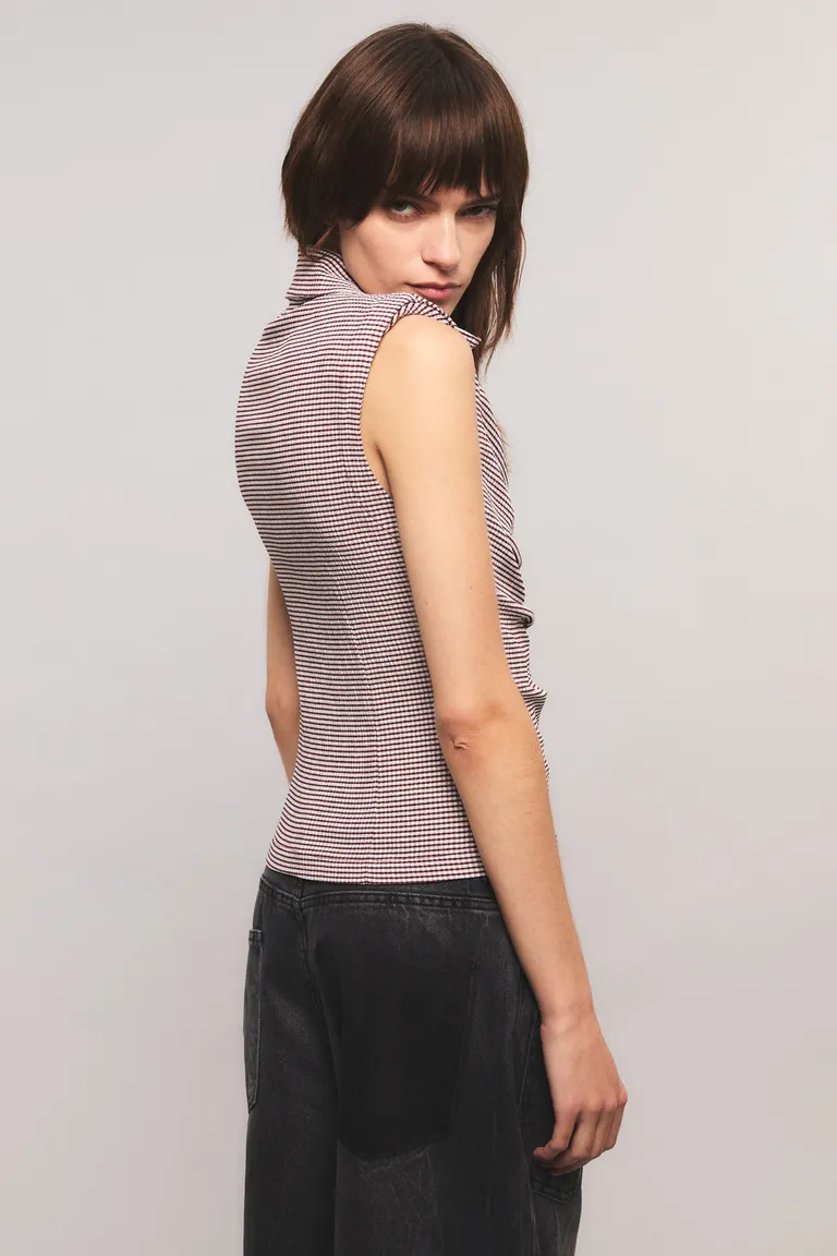 Camisa mujer de diseño de vichy con drapeados y cierre frontal de Kosiuko en Camisas para argentina