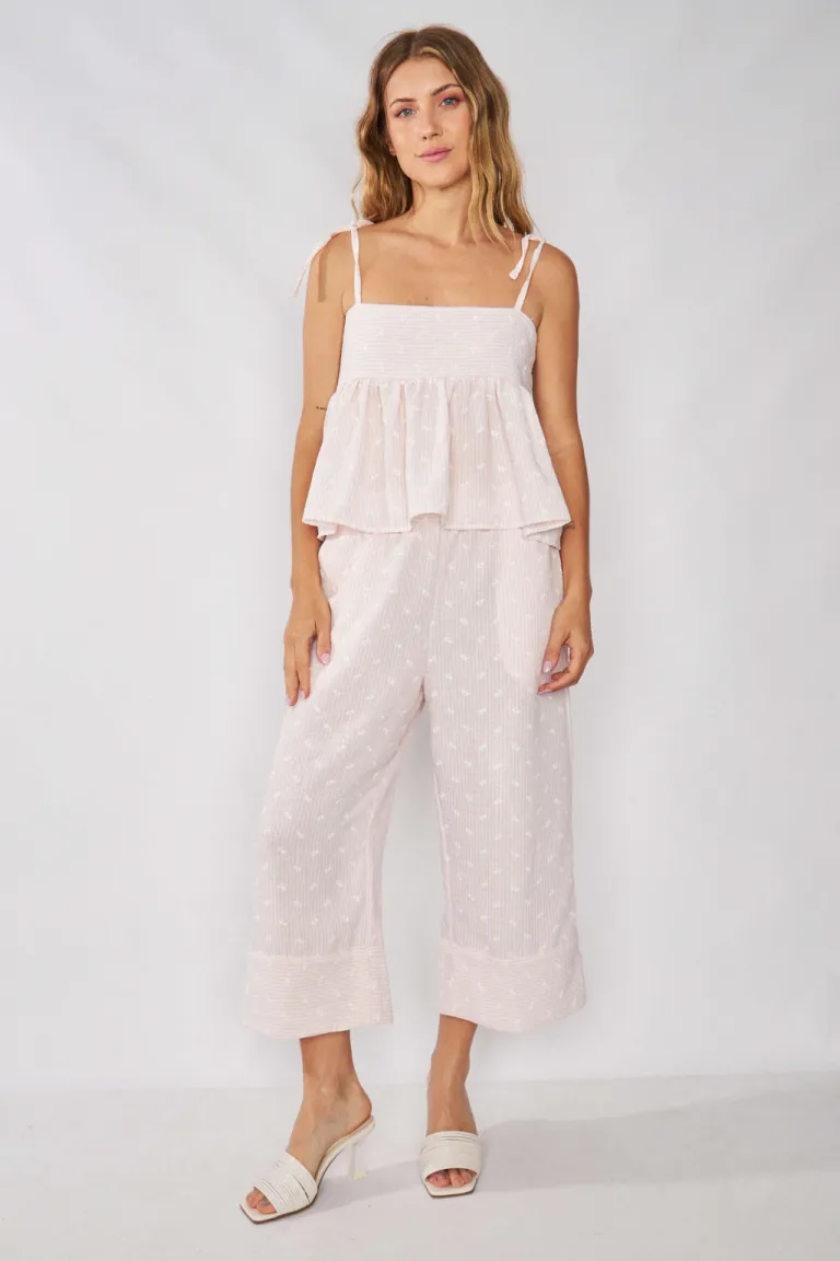 Pantalón capri de lino rayado bordado para mujer - Prenda cómoda y elegante para el verano de Belle en Pantalones para argentina