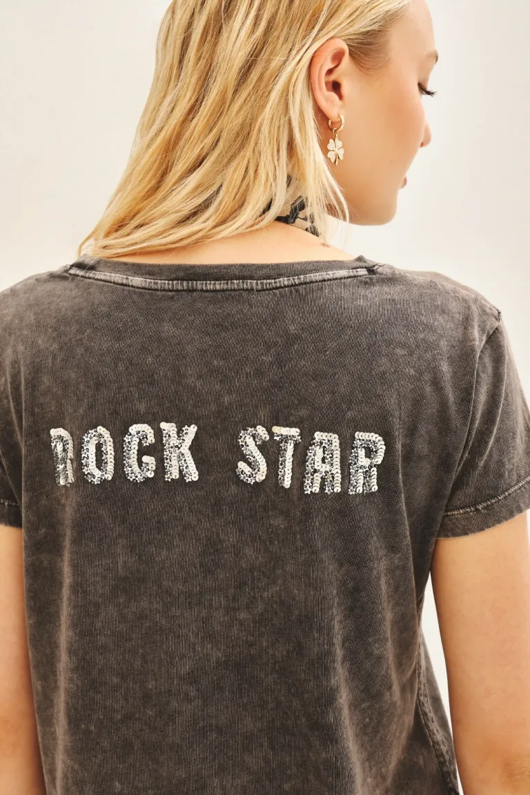 Remera de Mujer con Bordados y Aplicaciones de Mostacillas y Lentejuelas de Rapsodia en Remeras para argentina