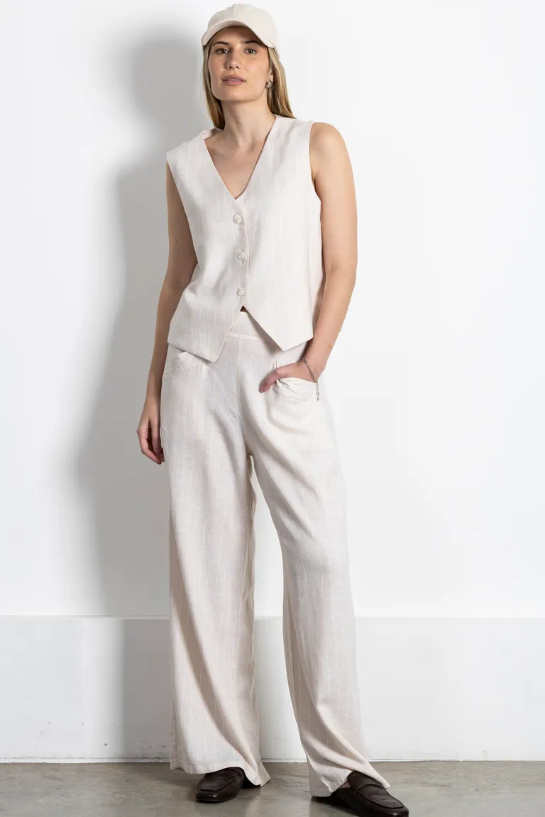 Pantalón de lino de línea ancha con elástico en la cintura y bolsillos delanteros de Kill en Pantalones para argentina