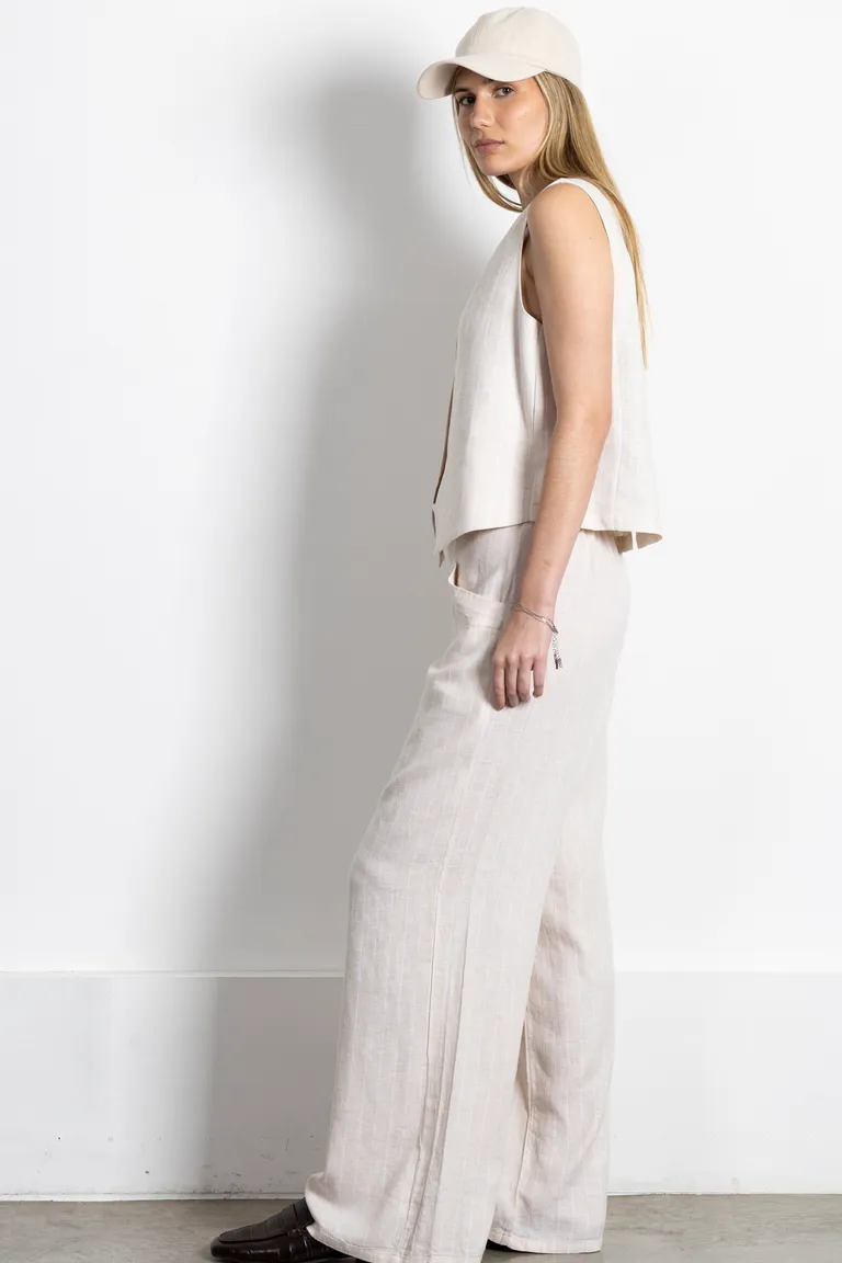 Pantalón de lino de línea ancha con elástico en la cintura y bolsillos delanteros de Kill en Pantalones para argentina