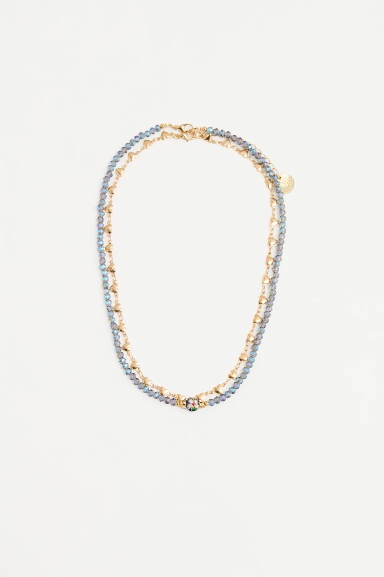 Elegante Collar Doble con Cadenas de Mini Corazones y Flor Central de Rapsodia en Bijouterie para argentina