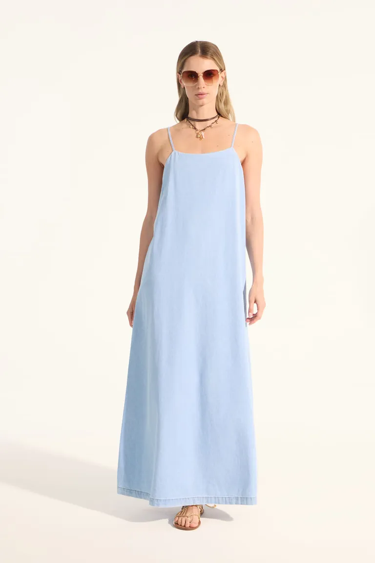 Vestido largo de denim con escote cuadrado y tirantes finos de Portsaid en Vestidos para argentina