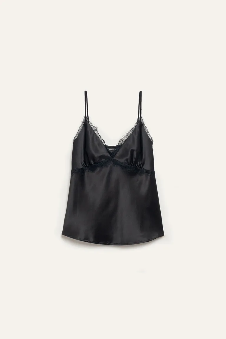 Top lencero con escote en puntilla y breteles regulables de 47 Street en Tops para argentina