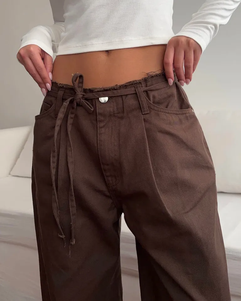 Pantalón ancho con cintura elástica y detalle desflecado en la parte superior de Sky en Pantalones para argentina