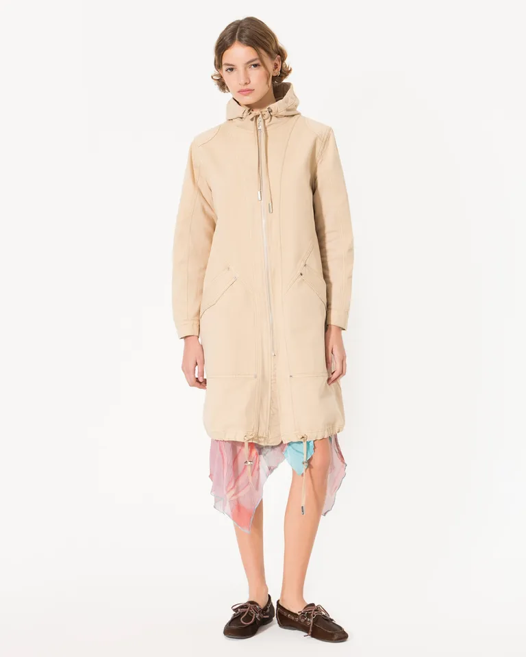 Parka larga con capucha, estampa fungi en espalda y bolsillos frontales de Jazmin Chebar en Chaquetas para argentina