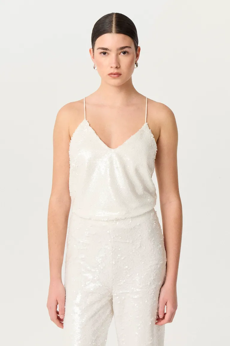 Top de lentejuelas con escote en V y breteles regulables para eventos y ocasiones especiales de Markova en Tops para argentina