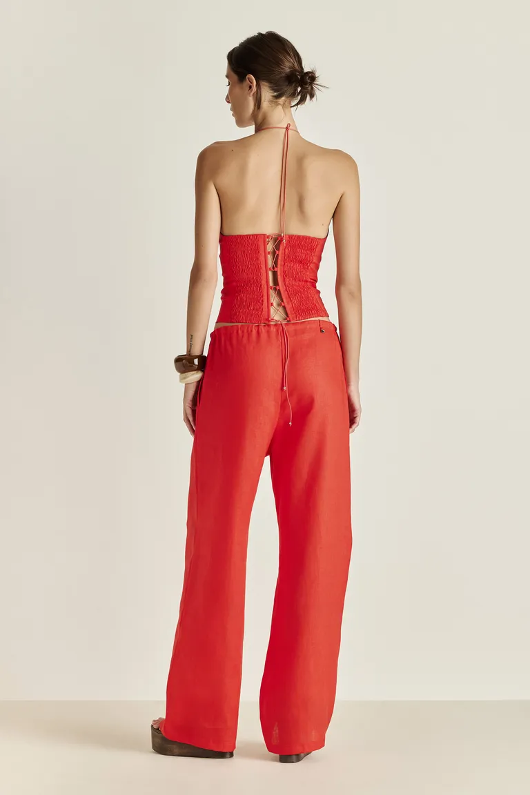 Top rojo de lino con detalles de breteles ajustables para mujer de Tucci en Tops para argentina