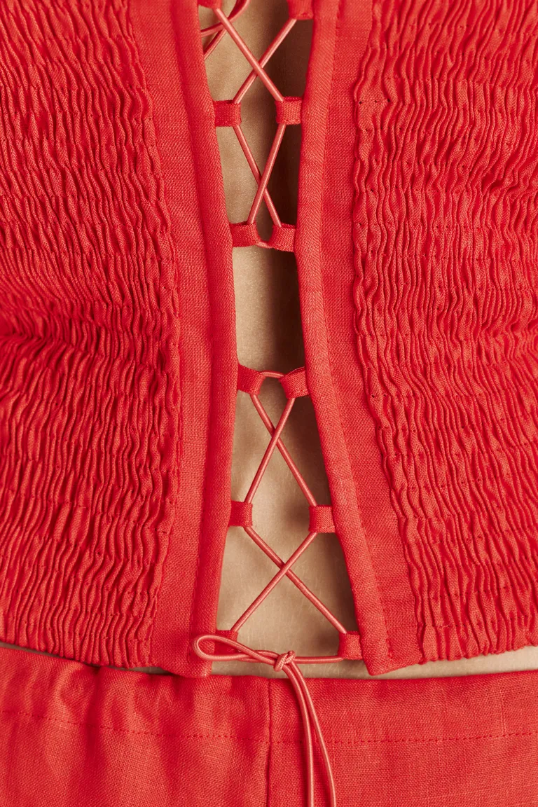 Top rojo de lino con detalles de breteles ajustables para mujer de Tucci en Tops para argentina