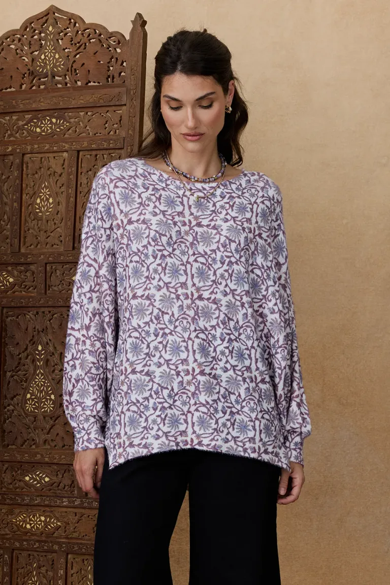 Sweater de mujer con escote redondo y diseño floral de calce amplio de Indiastyle en Buzos y Sweaters para argentina