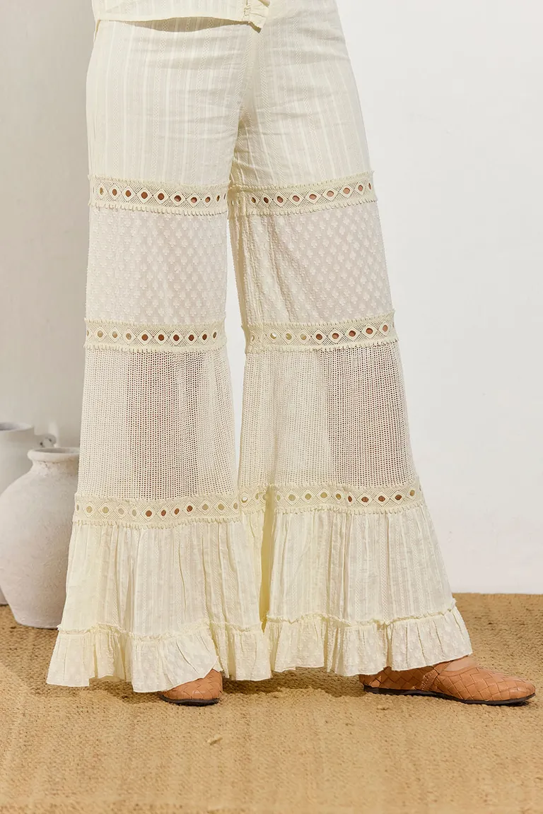 Pantalón largo de corte holgado con detalles de puntillas y cintura elástica de Indiastyle en Pantalones para argentina
