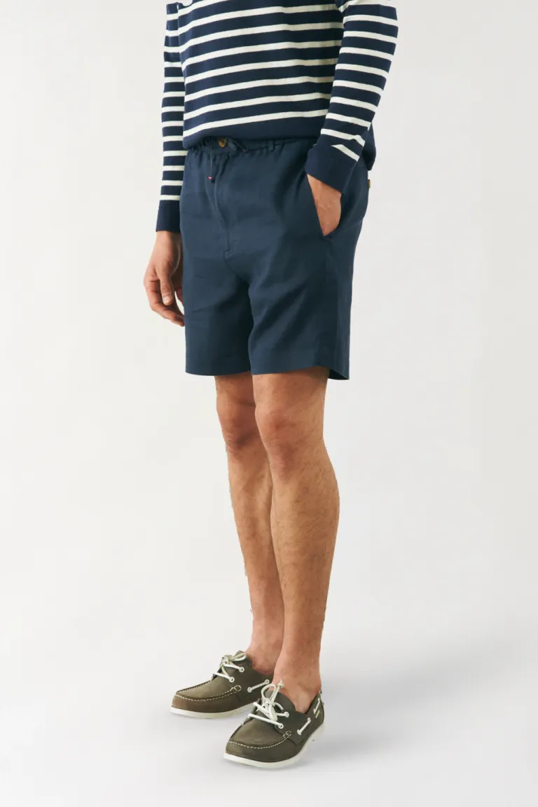 Bermuda de lino azul con elástico en la cintura y cordón ajustable de Bensimon en Bermudas y Shorts para argentina