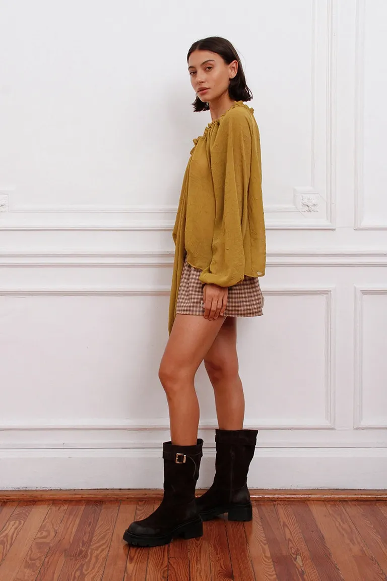 Blusa manga larga con escote fruncido y tiras ajustables de calce holgado de Sofia Sarkany en Blusas para argentina