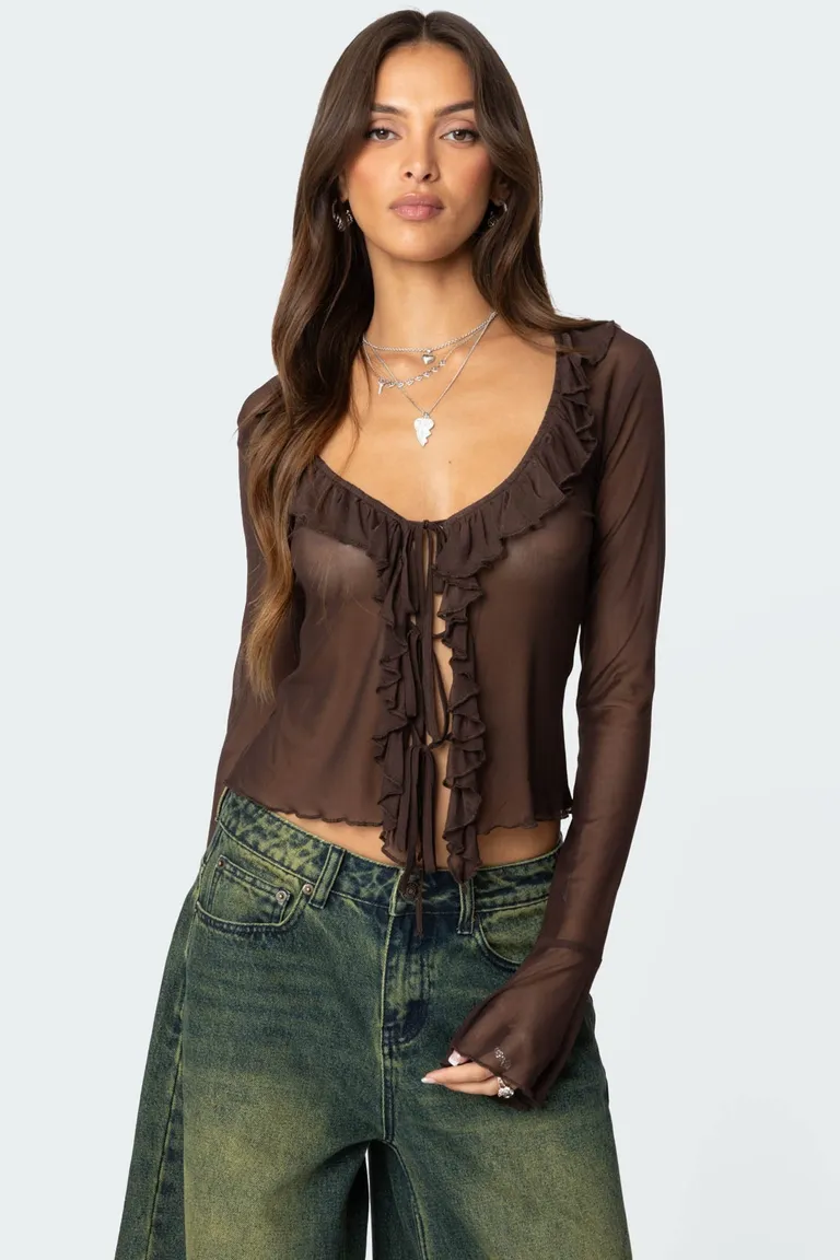 Top volados malla transparente de Edikted en Blusas para argentina