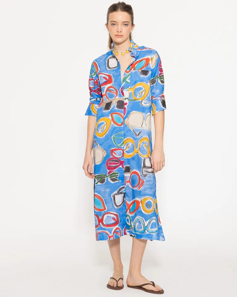 Túnica larga de algodón con diseño artístico y cierre delantero de Jazmin Chebar en Túnicas para argentina