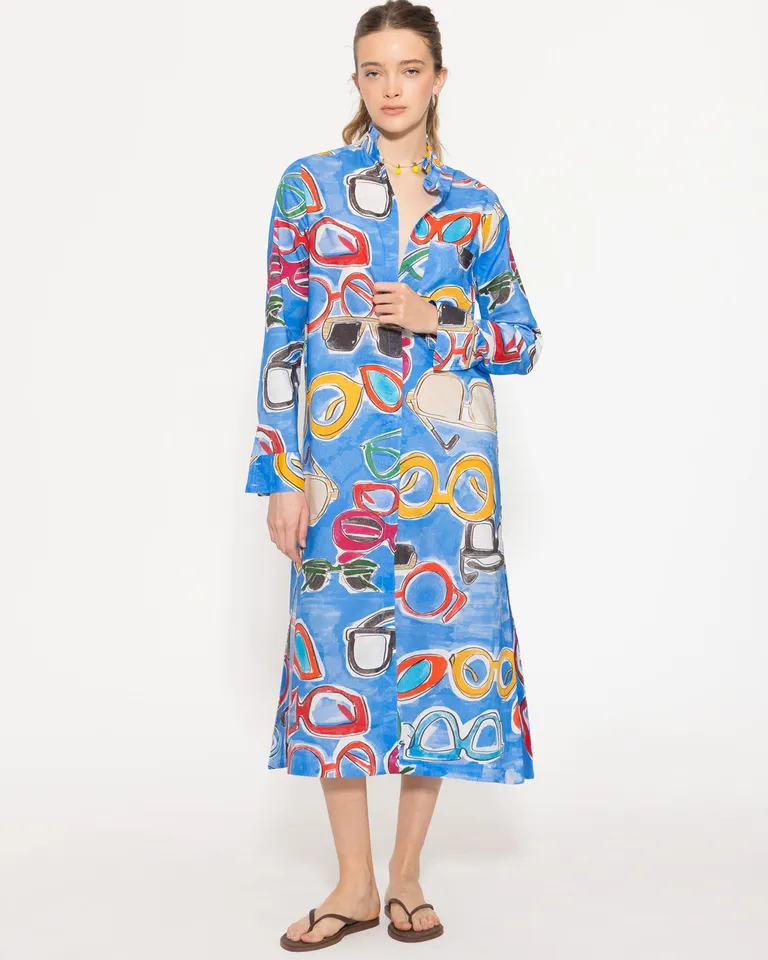Túnica larga de algodón con diseño artístico y cierre delantero de Jazmin Chebar en Túnicas para argentina