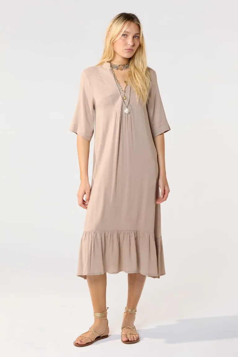 Vestido largo de algodón con cuello mao y mangas cortas para mujer de Cuesta Blanca en Vestidos para argentina
